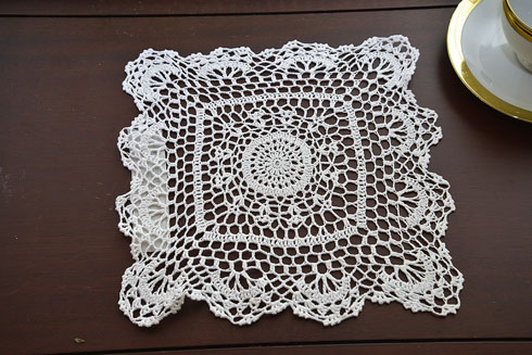 Square Crochet Doilies. 10" Square. White color. 4 piece pack
